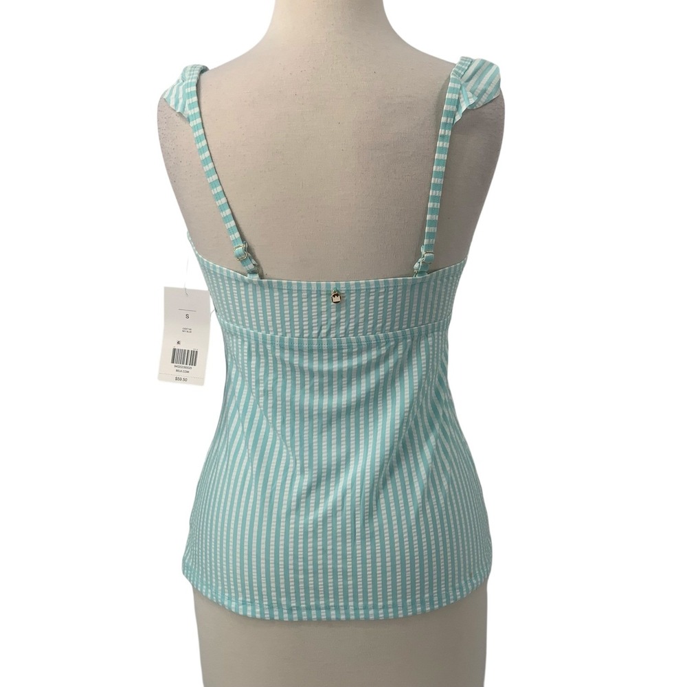 NWT Crown & Ivy Seersucker Blue/White Stripe Ruffled V-Neck Swim TankiniTop Sz S - Picture 4 of 8